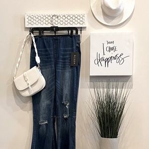 NWT Risen High Rise Distressed Vintage Flare Jeans | Large